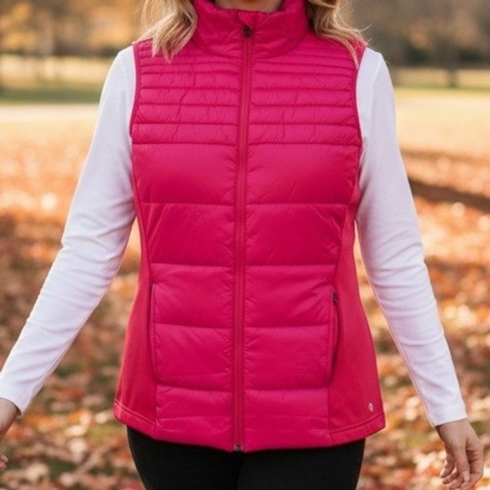 Xersion Womens Pink‎ Puffer Fleece Vest Zip Up Athletic Size L